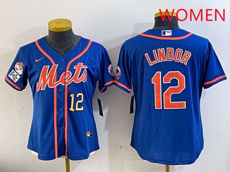 Women New York Mets #12 Lindor Blue Game Fashion 2025 Nike MLB Jersey style 4->women mlb jersey->Women Jersey